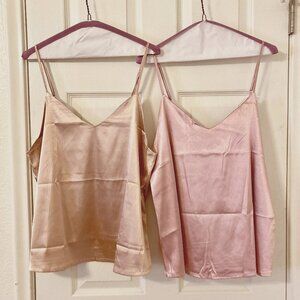 NWOT, SZ L, 2 Satin Layering Camis, Blush Peach & Blush Pink